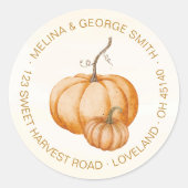 エレガントな水彩オレンジ色のカボチャ 返送先住所 ラウンドシール (正面)
