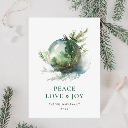 エレガントな水彩クリスマスオーナメントの挨拶 シーズンカード