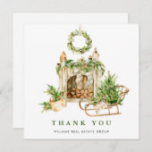 エレガントな水彩クリスマスコーポレートホリデー サンキューカード (正面/裏面)