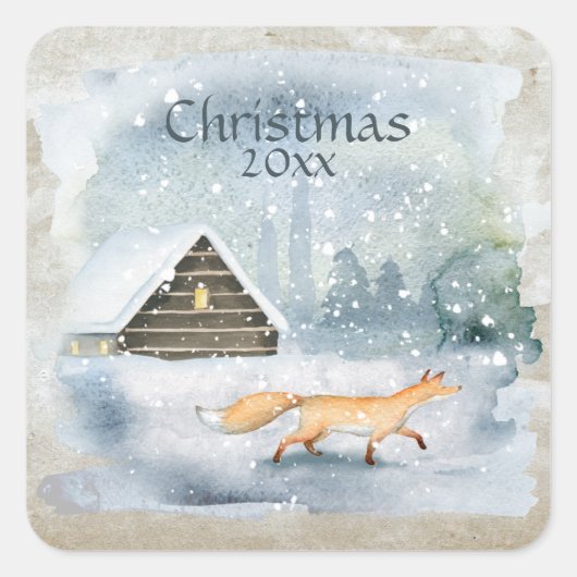 エレガントな水彩クリスマスタイポグラフ スクエアシール (正面)