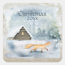 エレガントな水彩クリスマスタイポグラフ スクエアシール