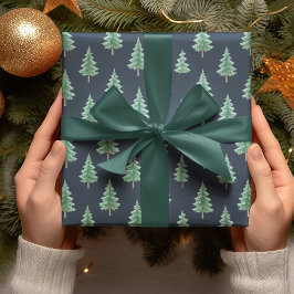 エレガントな水彩クリスマスツリーの包装紙 ラッピングペーパー