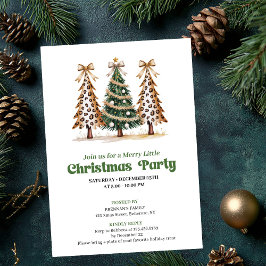 エレガントな水彩クリスマスツリー+ヒョウ柄の招待状 招待状