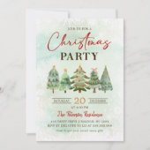 エレガントな水彩クリスマスツリー ホリデーパーティー 招待状 (正面)