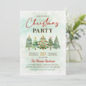 エレガントな水彩クリスマスツリー ホリデーパーティー 招待状 (スタンド正面)