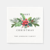 エレガントな水彩クリスマスフラワー パーソナライズ スタンダードカクテルナプキン (正面)