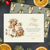 エレガントな水彩クリスマスプレゼント ゴールドスクリプト シーズンカード