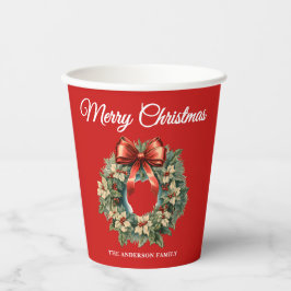 エレガントな水彩クリスマスリース 紙コップ