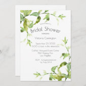 エレガントな水彩グリーンのブライダルシャワー 招待状 (正面/裏面)