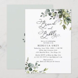 エレガントな水彩グリーンのブランチ＆バブルシャワー 招待状