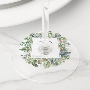 エレガントな水彩グリーンの結婚式ワイングラスタグ ワイングラスタグ