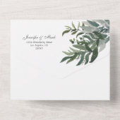 エレガントな水彩グリーンの結婚式 オールインワン招待状 (裏面)