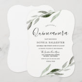 エレガントな水彩グリーンの葉のキンセアニエラパーティー 招待状 (正面/裏面)