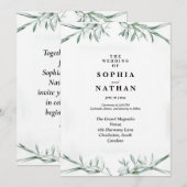 エレガントな水彩グリーンウェディング招待状 招待状 (正面/裏面)