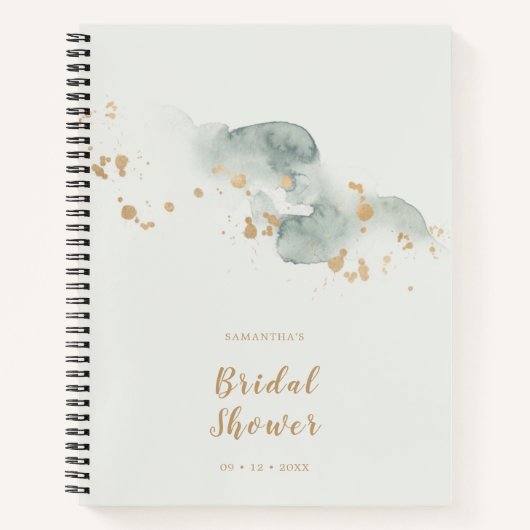 エレガントな水彩グリーンゴールドのブライダルシャワー ノートブック (正面)
