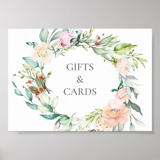 エレガントな水彩グリーンフローラルウェディングサイン ポスター (正面)