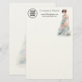 エレガントな水彩コスチューム ブライダル ファッション デザイナー 便箋 (正面/裏面)