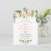エレガントな水彩コーラル フラワーズ リハーサル ディナー 招待状 (スタンド正面)