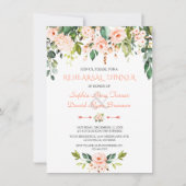 エレガントな水彩コーラル フラワーズ リハーサル ディナー 招待状 (正面)