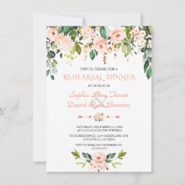 エレガントな水彩コーラル フラワーズ リハーサル ディナー 招待状