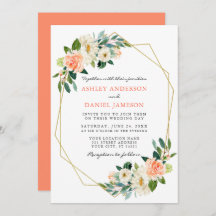 エレガントな水彩コーラル フラワー ゴールド フレーム