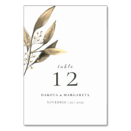 エレガントな水彩ゴールドのルースドリーフ テーブルナンバー