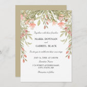 エレガントな水彩スタイルのフラワーグリーンウェディング 招待状 (正面/裏面)