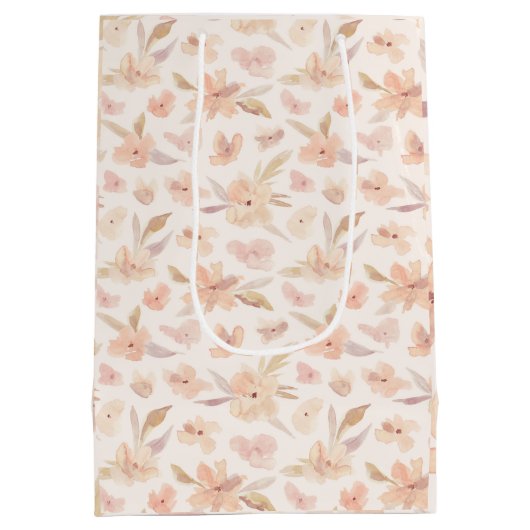 エレガントな水彩ソフトフラワーパターン ミディアムペーパーバッグ (裏面)