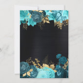 エレガントな水彩タッチのターコイズとゴールドの花のウェディング 招待状 (裏面)