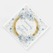 エレガントな水彩ダスティブルーゴールドの結婚式用ナプキン (コーナー)