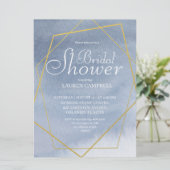 エレガントな水彩ダスティーブルーゴールド幾何学模様 招待状 (スタンド正面)