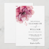 エレガントな水彩ダスティーローズの花の結婚式 招待状 (正面/裏面)