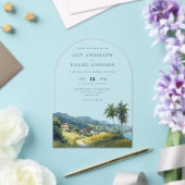 エレガントな水彩トロピカルカリビアンウェディングアーチ アクリル招待状 (インサイチュ (ウェディング))