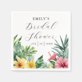 エレガントな水彩トロピカルフラワーのウェディングシャワー スタンダードカクテルナプキン (正面)