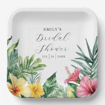 エレガントな水彩トロピカルフラワーのウェディングシャワー