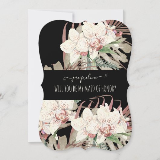 エレガントな水彩トロピカルフラワーのメイドオブオナー 招待状 (正面)