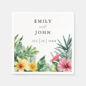 エレガントな水彩トロピカルフラワーウェディング スタンダードカクテルナプキン (正面)
