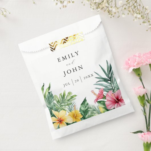 エレガントな水彩トロピカルフラワーウェディング フェイバーバッグ (封をした状態)