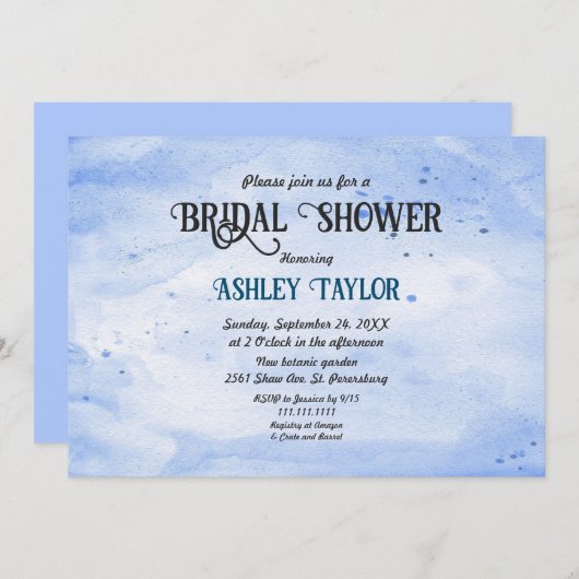 エレガントな水彩ネイビーブルーのクラシックな前撮りパーティー 招待状 (正面/裏面)