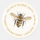 エレガントな水彩ハチミツバチ返送先住所ラベル ラウンドシール (正面)