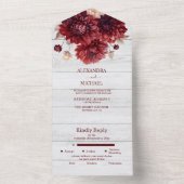 エレガントな水彩バーガンディダリアのウェディング オールインワン招待状 (内側)