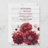 エレガントな水彩バーガンディダリアのウェディング 招待状 (正面)