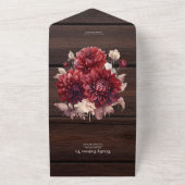 エレガントな水彩バーガンディダリアの結婚式 オールインワン招待状 (外側)