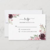 エレガントな水彩バーガンディモーブグリーン 出欠カード (正面)