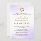 エレガントな水彩パステルパープルゴールド バット・ミツバ 招待状 (正面)