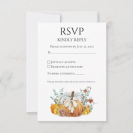 エレガントな水彩パンプキン+秋の結婚式RSVP 出欠カード