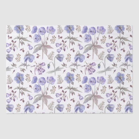 エレガントな水彩パープルバイオレットワイルドフラワーパーティー 薄葉紙 (正面)