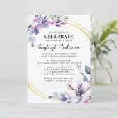 エレガントな水彩パープルフラワーメモリアル 招待状 (スタンド正面)