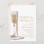 エレガントな水彩パールとプロセッコのブライダルショー 招待状 (正面/裏面)