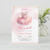 エレガントな水彩ピンクとゴールドのチュチュドレス 招待状 (スタンド正面)